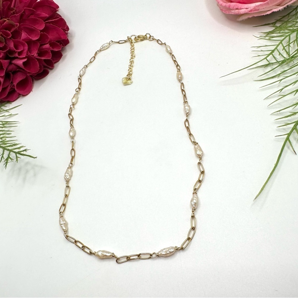 NEW⚜️Baroque Pearl Chain Hand Wired Necklace -16” - Picture 4 of 6
